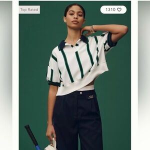 Striped Polo Crop Top Maeve Anthropologie XXS New